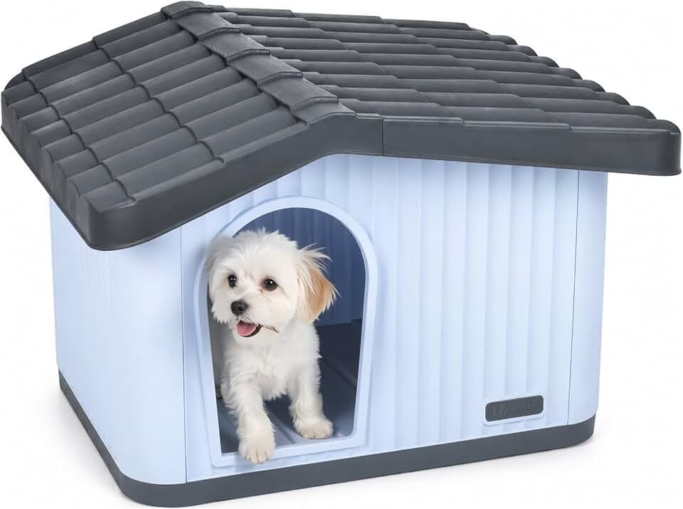VOUNOT® Katzenhaus & Hundehütte schräges Dach 60 x 51 x 41 cm Weiß/Grau