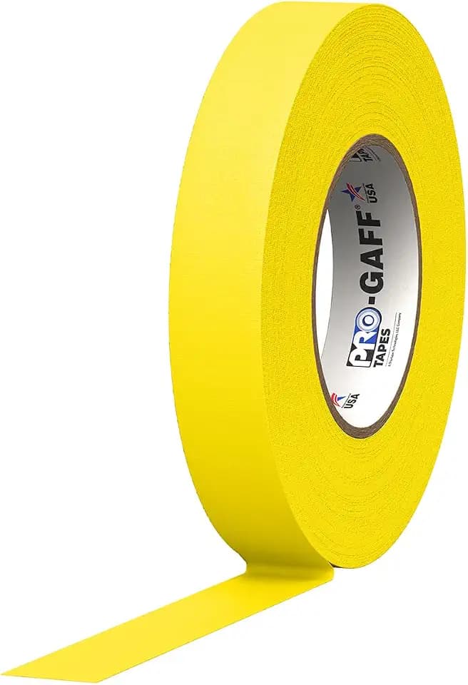 1" Width ProTapes Pro Gaff Premium Matte Cloth Gaffer's Tape With Rubber Adhesive, 11 mils Thick, 55 yds Length, Yellow (Pack of 1)