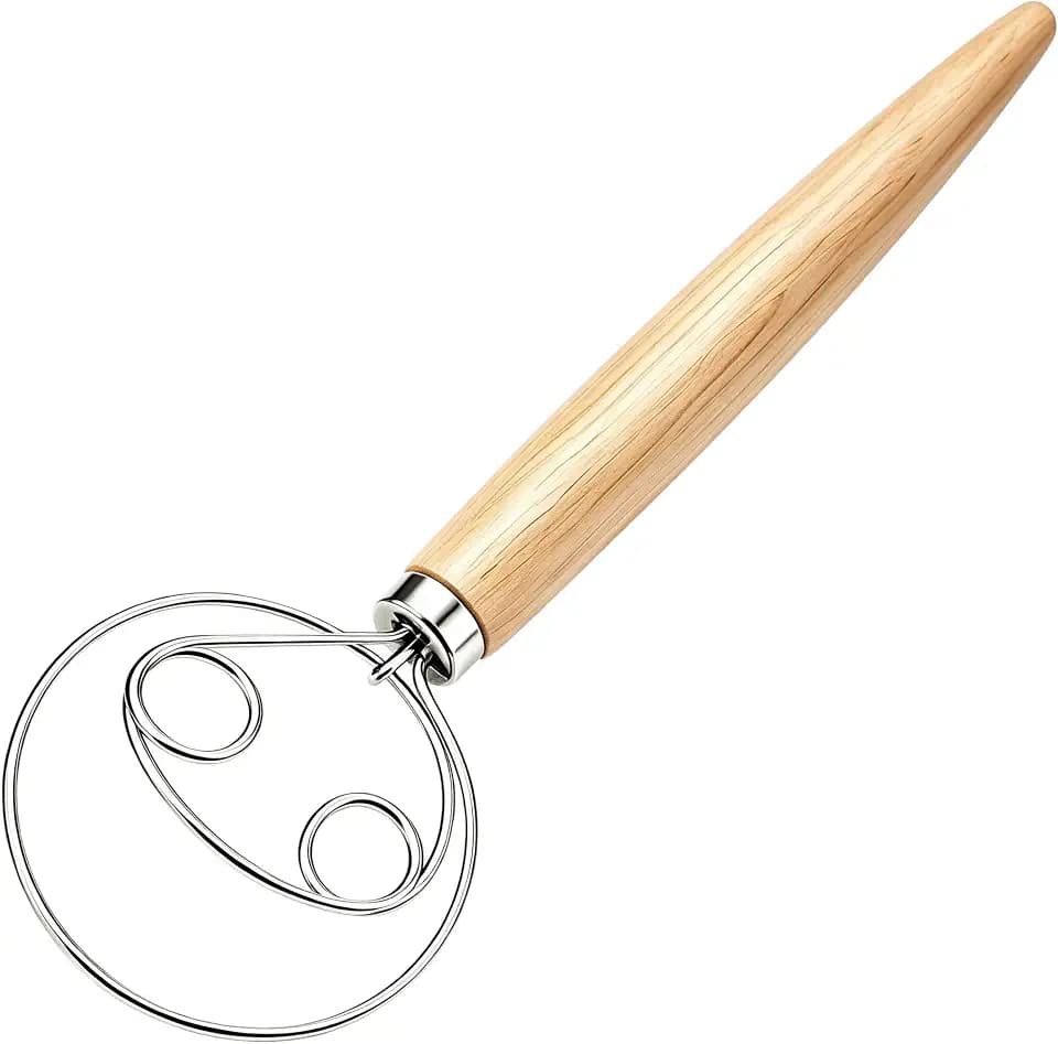 Danish Dough Whisk, Stainless Steel Wood Handle for Sourdough Bread