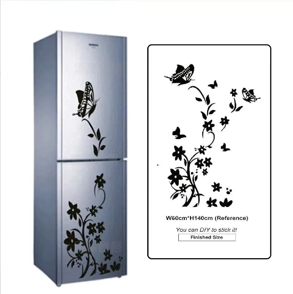 Butterfly Flowers Fridge Decor Stickers – 55x24 Inch DIY Peel and Stick Vinyl Decal for Refrigerator, Wall, Garage, Trailer, Garden House – Waterproof Refrigerator Decals