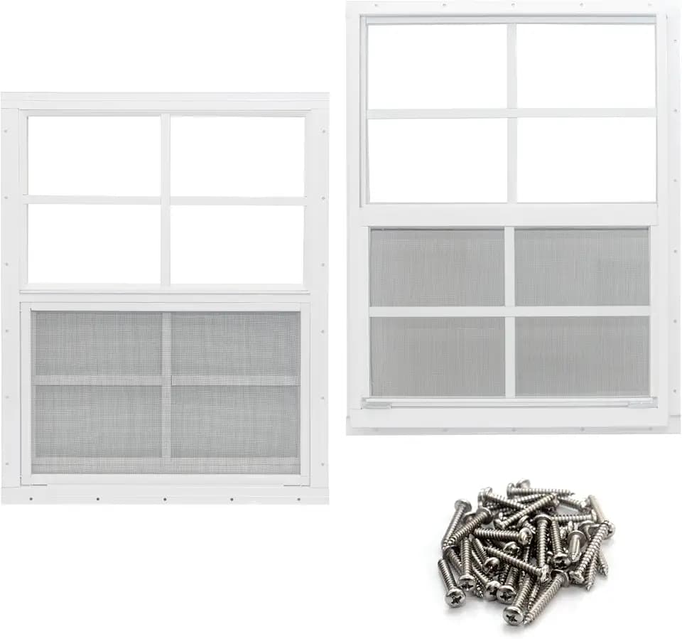 NeatiEase 2 Pack Shed Window, 24" x 36" Flush Mount Window with Tempered Glass and Fiberglass Screen for Shed, Chicken Coop, Playhouse, Household, Garage