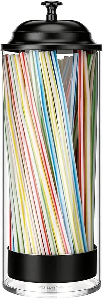 Glass Straw Holder Dispenser w/Lid, Clear Container for Counter