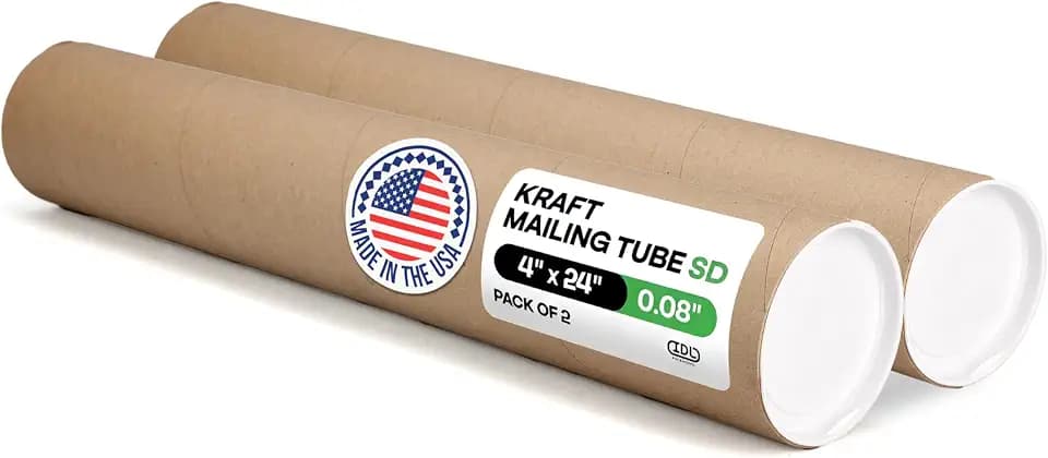 IDL Packaging Cardboard Mailing Tubes, 4" x 24" with Plastic Caps, Pack of 2 - USA-Made USPS Approved Poster Tube for Documents & Blueprints - Reinforced Mailing Cylinders for Shipping & Storage
