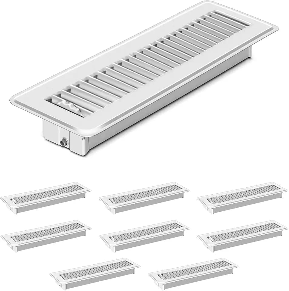 8 PCS Floor Vents Floor Registers 2x10 inch, Heavy Duty Metal Heat Air Vent Covers 2 X 10 with Rust Proof Finish for Home Office Wall Floor Registers Grilles & Vents (8, White, 2x10 Inches)