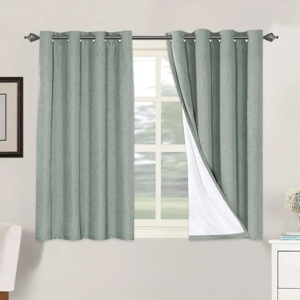 H.VERSAILTEX 100% Blackout Linen Curtains 45" L 2 Panels Green Bay