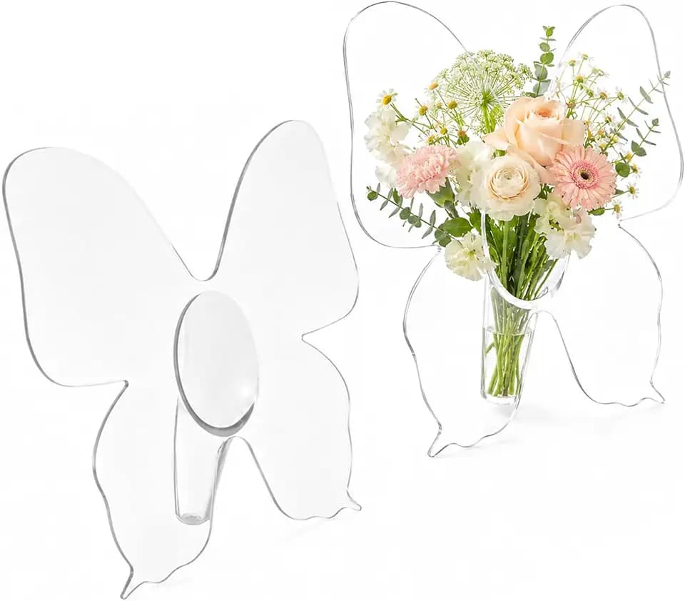 2 Pcs Clear Acrylic Butterfly Vase, 8.7 x 8.7 in Butterfly Shaped Flower Vase, Modern Minimalist Frame Unique Decorative Vases for Centerpieces, Home Office Wedding Decor Gift