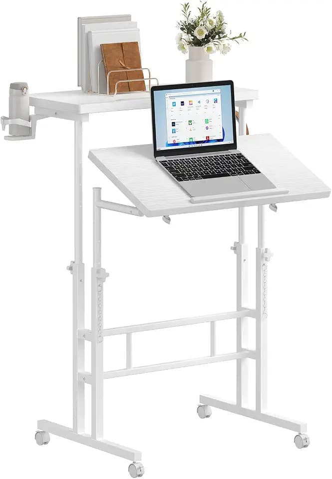 DUMOS Rolling Standing Desk, Walking Pad Desk, Split Top Computer Cart