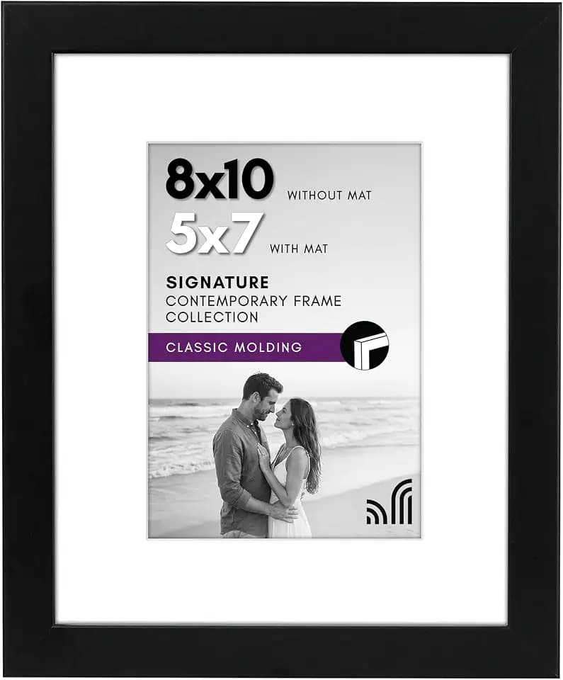 Americanflat 8x10 Picture Frame - Matted to 5x7 - Engineered Wood - Black