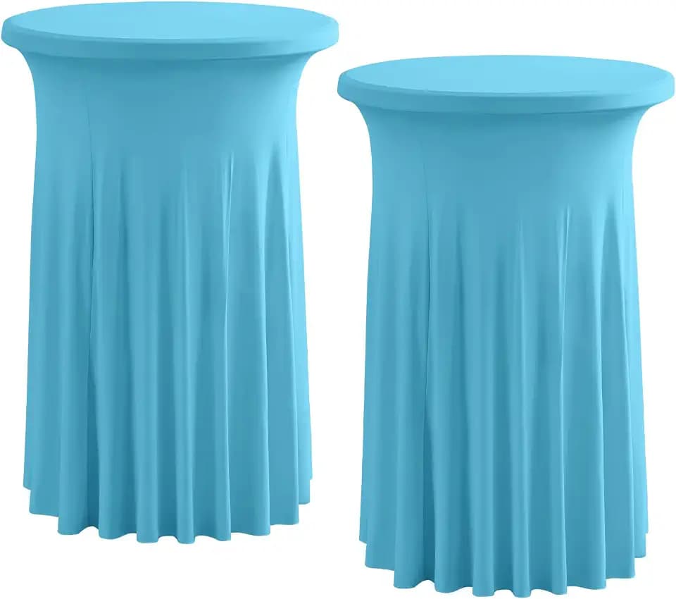 Rakila 2 Pack Round 43 x 24 Inch Spandex Cocktail Tablecloth with Wavy Skirt Turquoise Fitted Stretch Table Cover for Bar Wedding Party