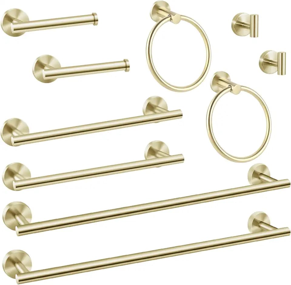10 Piece Brushed Gold Bathroom Hardware Set, Towel bar Set for Bathroom