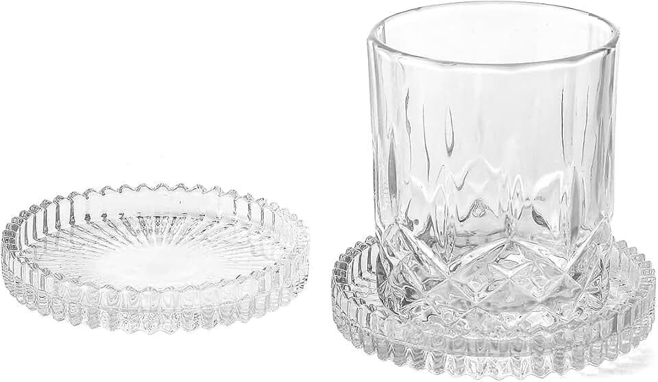 Glass Coasters Round Cup Mat, Clear Glass Coasters for Drinks Coffee Tea Wine, Decorative Wine Bottle Coaster, Crystal Drink Coaster for Restaurant bar Kitchen Dining Table (BD-Clear-2pcs)