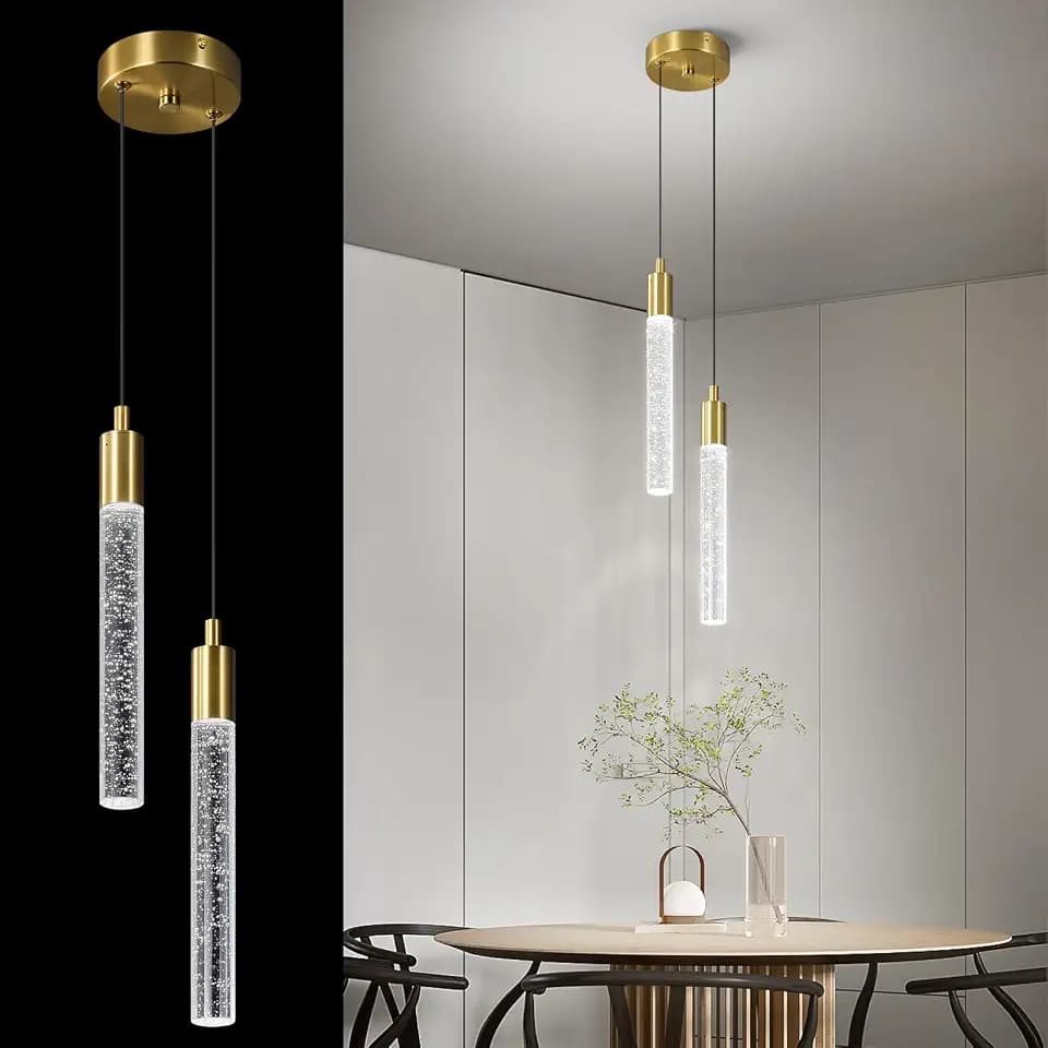Modern Light Fixture Kitchen Island Pendant Light Dimmable LED Gold Pendant Lights Mini Crystal Pendant Lighting for Bedroom Dining Room Living Room(2-Light )