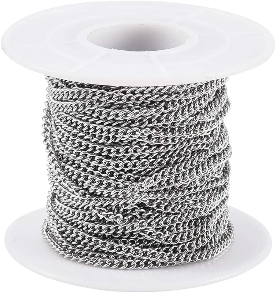 Pandahall 32.8 Feet 304 Stainless Steel Curb Chains 2.7x2x0.5mm Metal Link Chain Unwelded Jewelry Chains for DIY Bracelet Necklace Jewelry Making