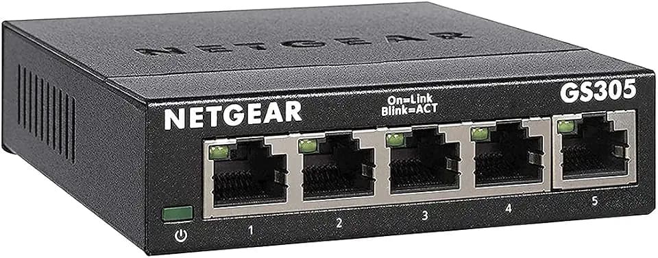 NETGEAR GS305 LAN Switch 5 Port Netzwerk Switch (Plug-and-Play Gigabit Switch LAN Splitter, LAN Verteiler, Ethernet Hub lüfterlos, Robustes Metallgehäuse), Schwarz