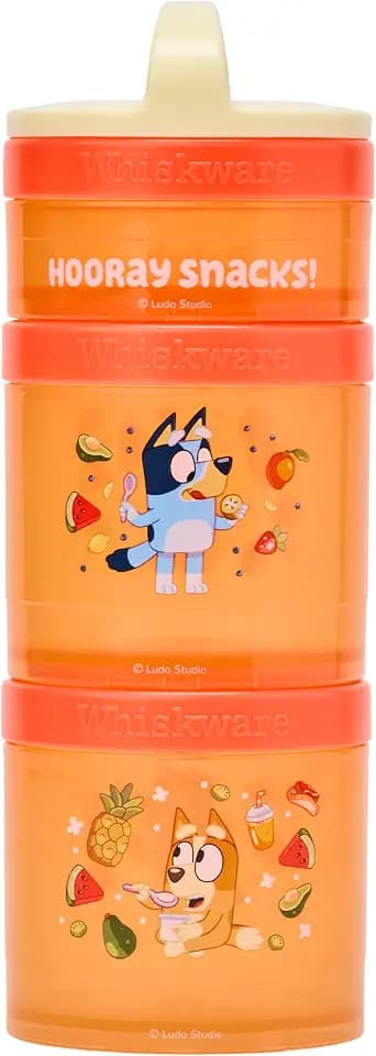 Whiskware Bluey Snack Containers, 3 Stackable Snack Cups, Hooray Snacks!