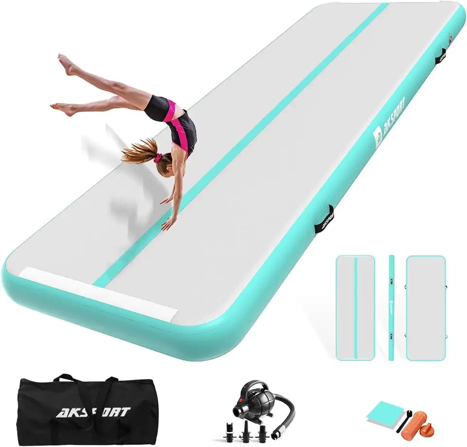 AKSPORT Inflatable Gymnatsics Mat Tumble Track 10ft 13ft 16ft 20ft 23ft Air Tumbling Mat with Air Pump for Home Use/Training/Cheerleading/Yoga