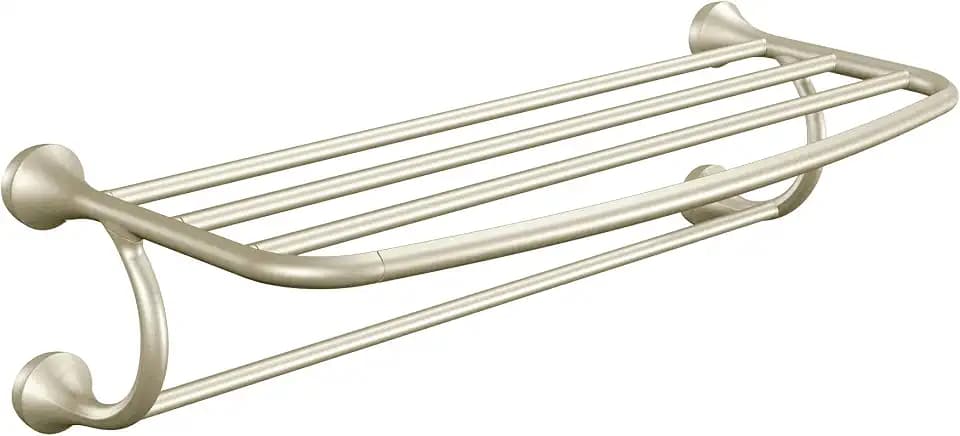 Moen Eva Collection Brushed Nickel 26-Inch-Wide Hotel-Style Towel Shelf, Wall Mounted Towel Rack for Bathroom, YB2894BN