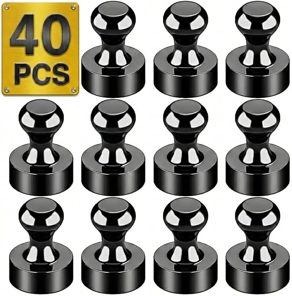Metallic Magnets, Refrigerator Magnets, 40 Pack Black Magnetic Push Pins, Strong Fridge Magnets, Multi-use Whiteboard Magnets Perfect for Kitchen Office Classroom