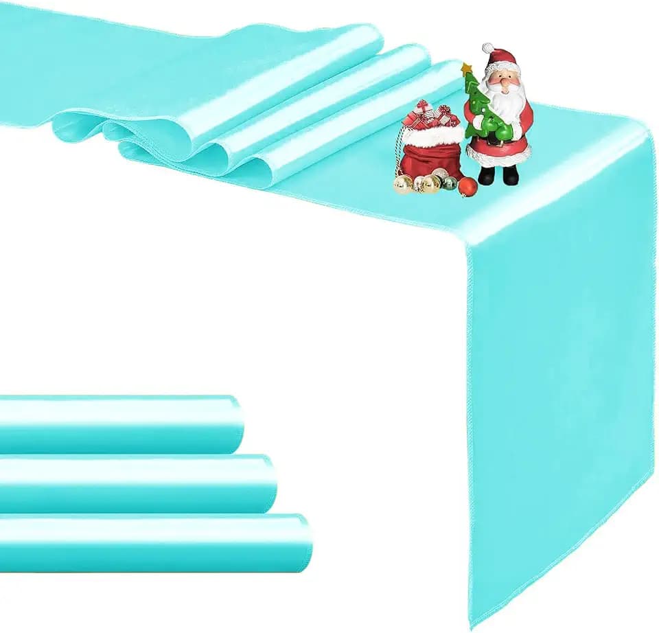 4-Pack Turquoise Satin Table Runner 12 x 108 Inch Long Bright and Smooth Silk Fabric Table Runner for Wedding Banquet Birthday Party Decoration