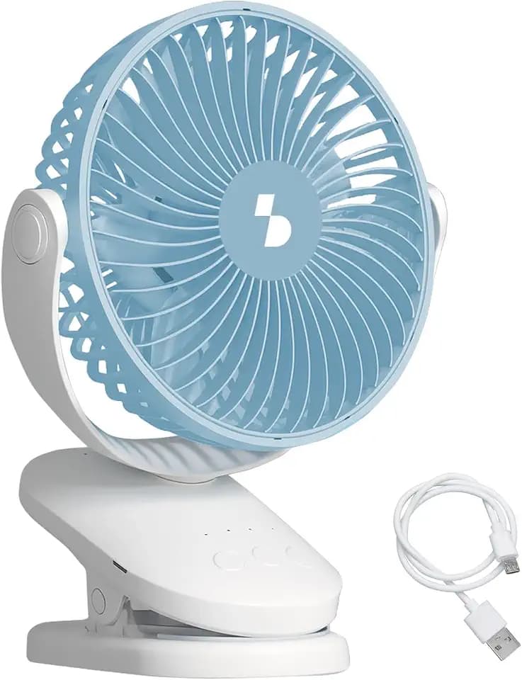 BEPER P206VEN421 Mini-Ventilator mit Clip, wiederaufladbar über USB, tragbarer Ventilator mit 4 Geschwindigkeitsstufen, oszillierend, Timer bis zu 8 Stunden, Neigung 180°, Tisch- oder Hängeventilator
