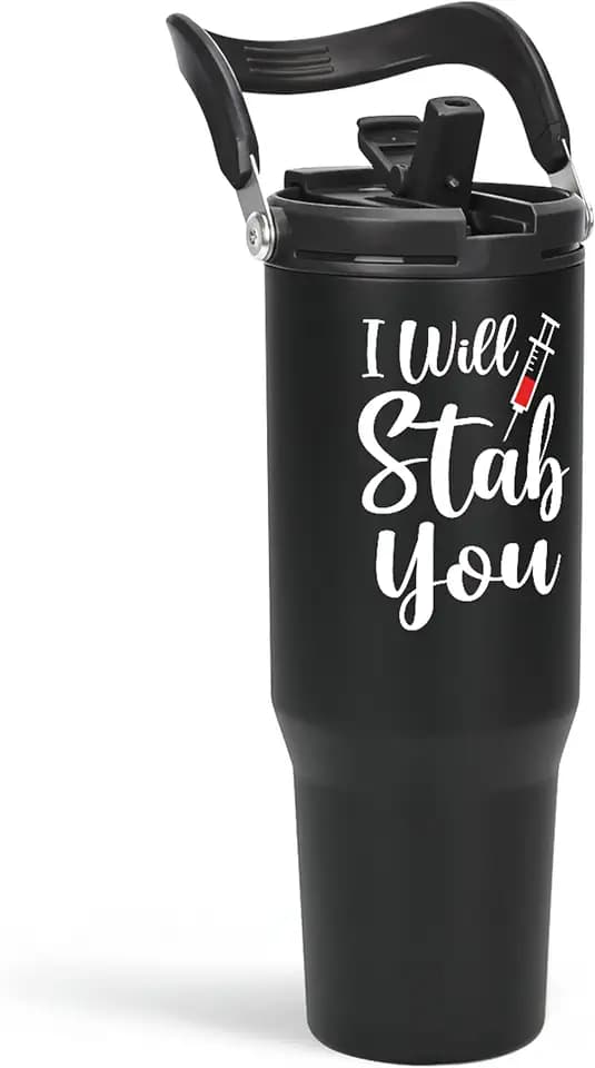 Nurse Gifts for Women, I Will Stab You Nurses Tumbler with Handle 30oz Flip Straw Stainless Steel Coffee Travel Cup , Nurse Appreciation Gifts for Birthday Christmas Nurse Week Graduation