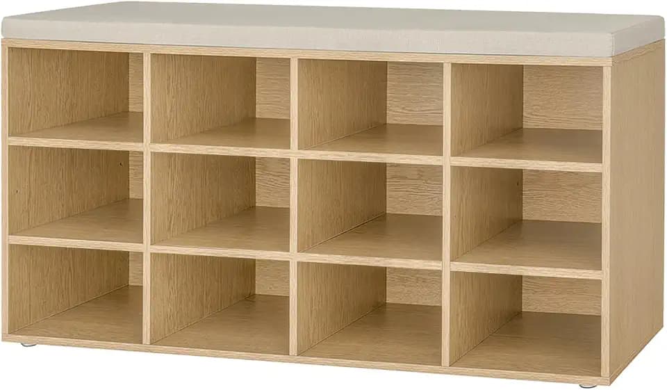 DINZI LVJ Shoe Storage Bench with Cushion, 40.9" Cubby Shoe Rack, 12-Cubby