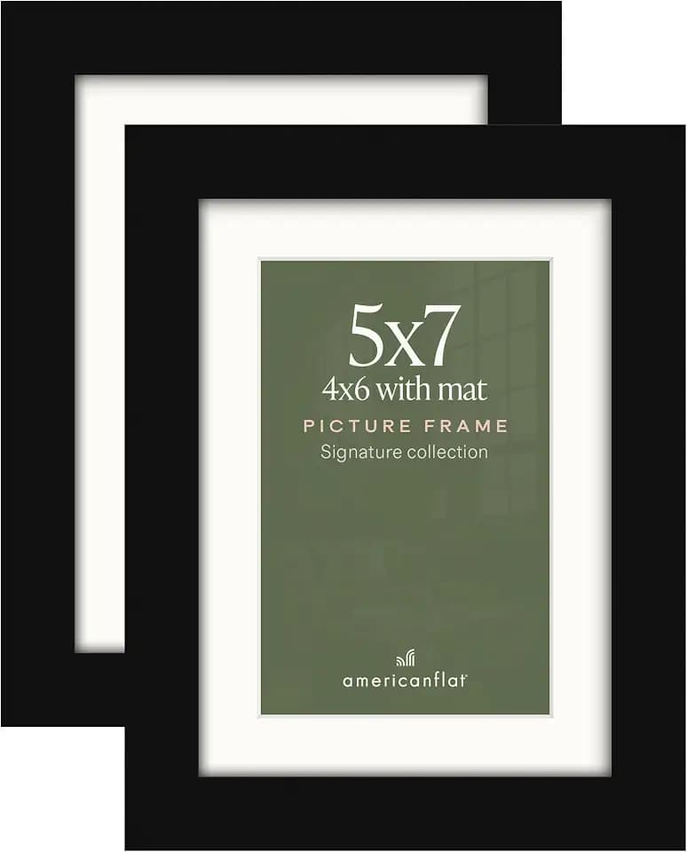 Americanflat 5x7 Picture Frame 2-Pack - Matted to 4x6 - Black