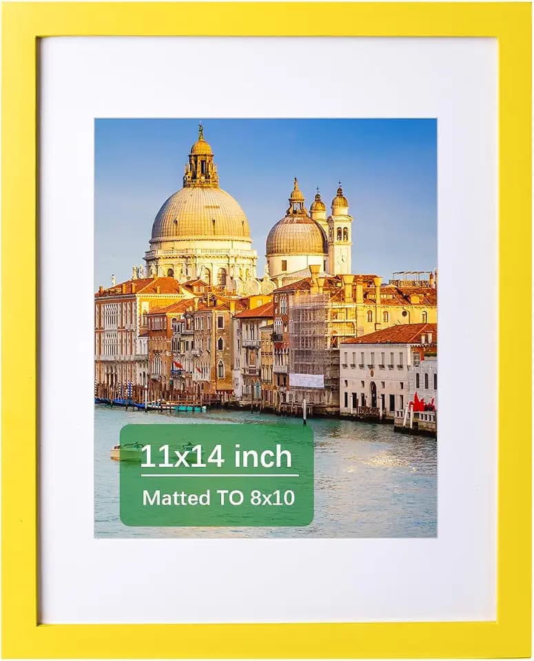 wyooxoo 11x14 Picture Frame Made of Solid Wood Yellow Photo Frames Display Pictures 8x10 with Mat or 11x14 Without Mat Colorful Frame For Tabletop Display or Wall