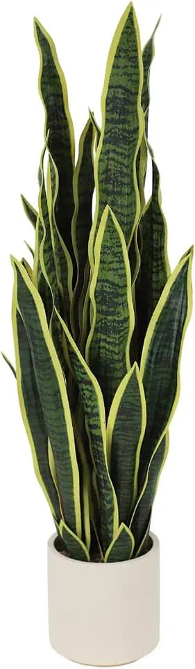 Takywep Artificial Snake Plant Tall Faux Sansevieria with Pot, UV Resistant Fake Tongue Realistic Leaves for Indoor Outdoor Home Office Patio