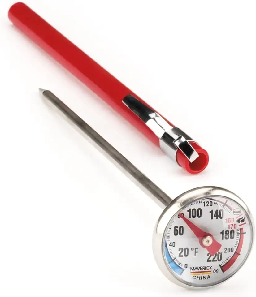 Maverick Large Dial Instant Read Thermometer, Analog Cooking Thermometer, 0°F–220°F Range, Stainless Steel, Shatterproof Lens, with Protective Probe Sheath (Regular)