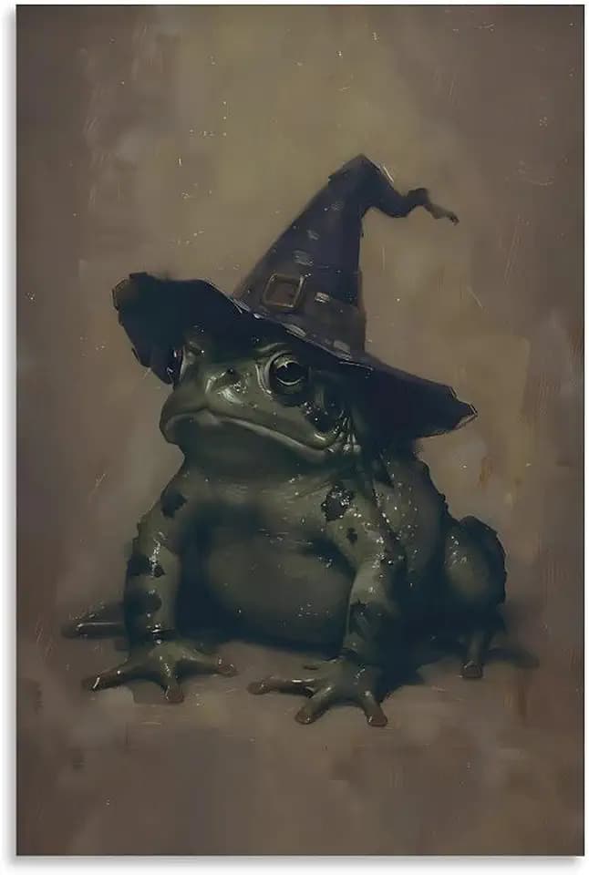 Vintage Witch Toad Canvas Printing Wall Art Prints Posters Wall Decor Gothic Dark Academia Cottagecore Victorian Spooky Frog Picture for Living Room Bedroom Home Office Decor 12x18inch(30x45cm)