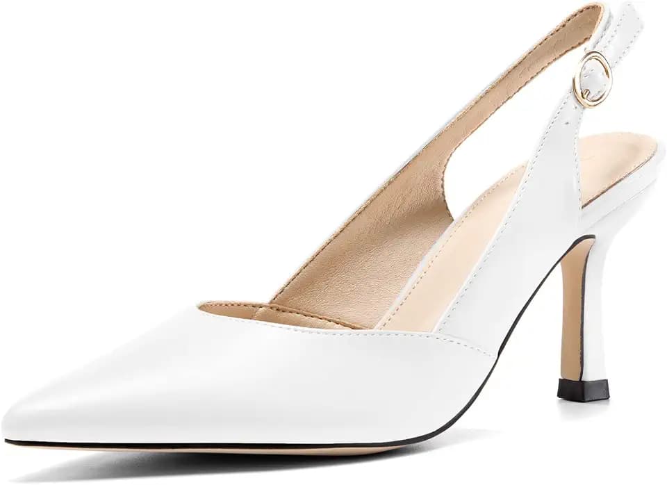 Rilista Women's Slingback Kitten Heels Closed Pointed Toe Backless Wedding Party Dress Pumps Shoes
