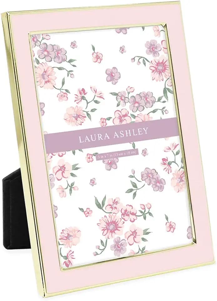 Laura Ashley 5x7 Pink Enamel Picture Frame, Gold Metal Edge w/Easel
