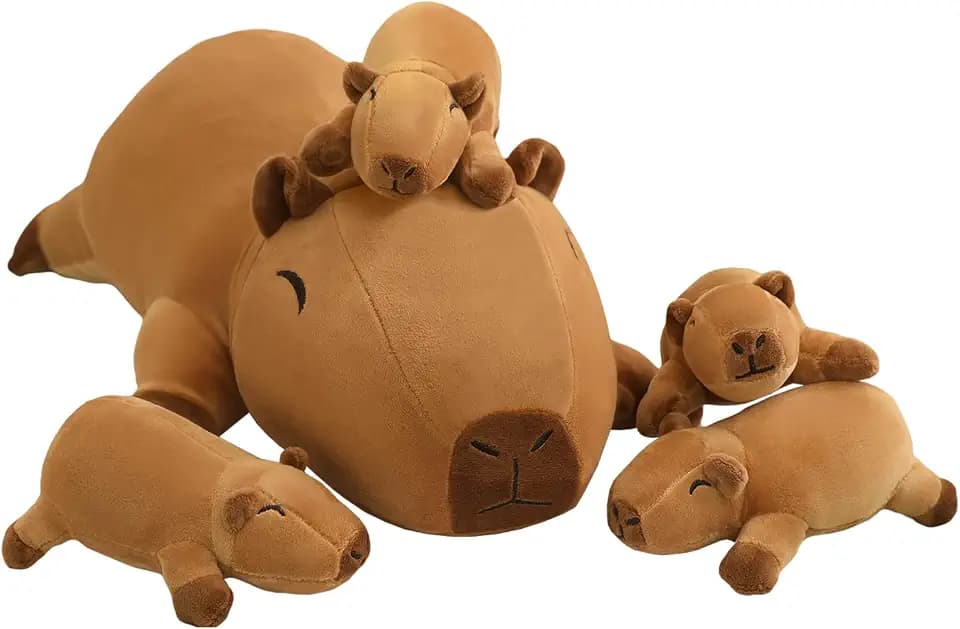 TOYSYM Capybara Plush Cute Capybara Stuffed Animal Pillow with 4 Baby Plushies in Her Tummy, Soft Cotton Stuffed Animals Toy Gifts for Kids