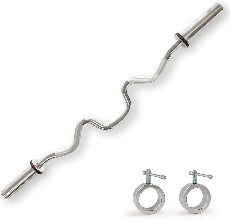 Sunny Health & Fitness Olympic Curl Bar with Collars for Strength Training