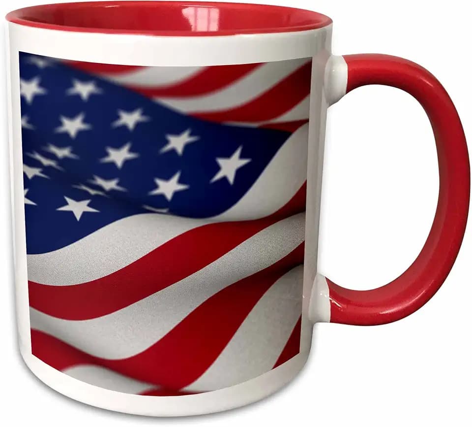 3dRose USA Flag American America Banner Stars Stripes 15oz Two-Tone Red Mug