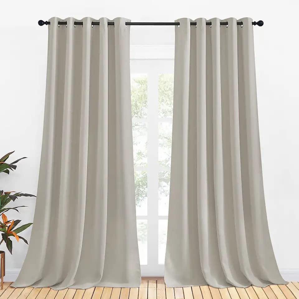 NICETOWN Thermal Insulated Natural Curtains for Living Room, Window Treatment Solid Grommet Room Darkening Drape Panels for Bedroom (Set of 2, 70 by 95 inches Long)
