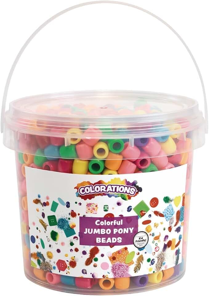 Colorations Colorful Jumbo Plastic Pony Beads, 1.5 lbs in Reusable Bucket