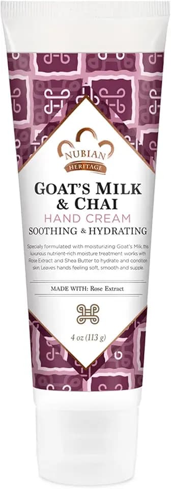 Nubian Heritage Hand Cream, Goat’s Milk & Chai – Soothing & Hydrating Shea Butter Lotion with Aloe Vera, Vitamin E & Rose Extract, 4 Oz