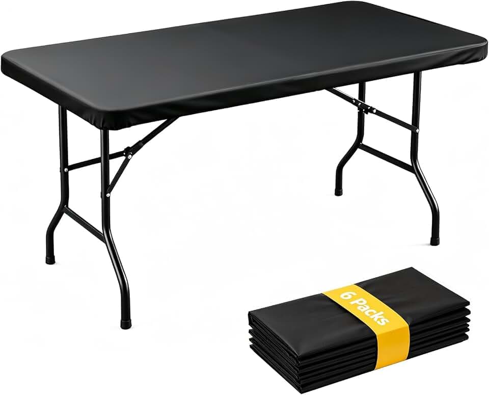 6 Pack Black Disposable Tablecloth, 30"x72" Fitted Table Cloth Rectangle