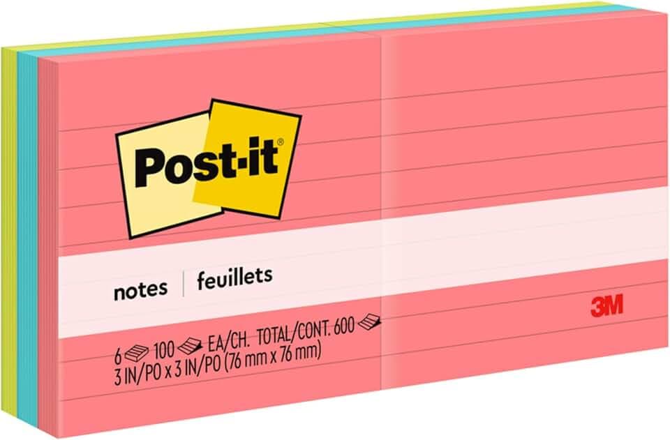 Post-it Notes, 3x3 in, 6 Pads, America's #1 Favorite Sticky Notes, Poptimistic Collection, Bright Colors (Magenta, Pink, Blue, Green), Clean Removal, Recyclable (630-6AN)