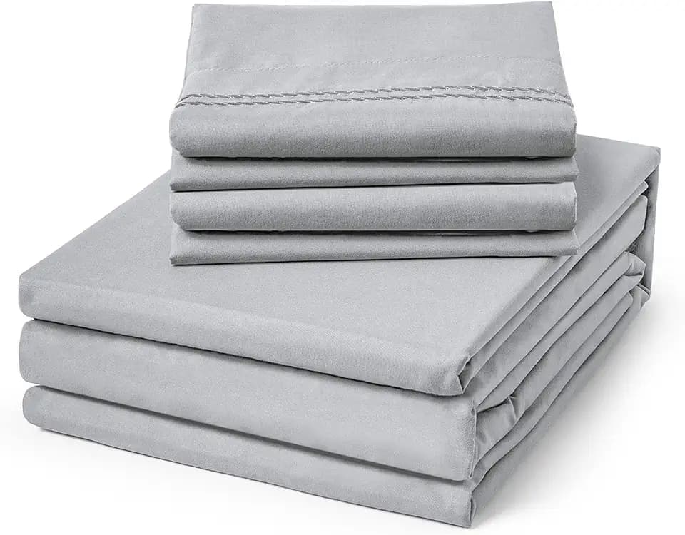 ClevaHome Queen Size Sheets - 6 Piece Fitted Bed Sheet Set, Misty Grey