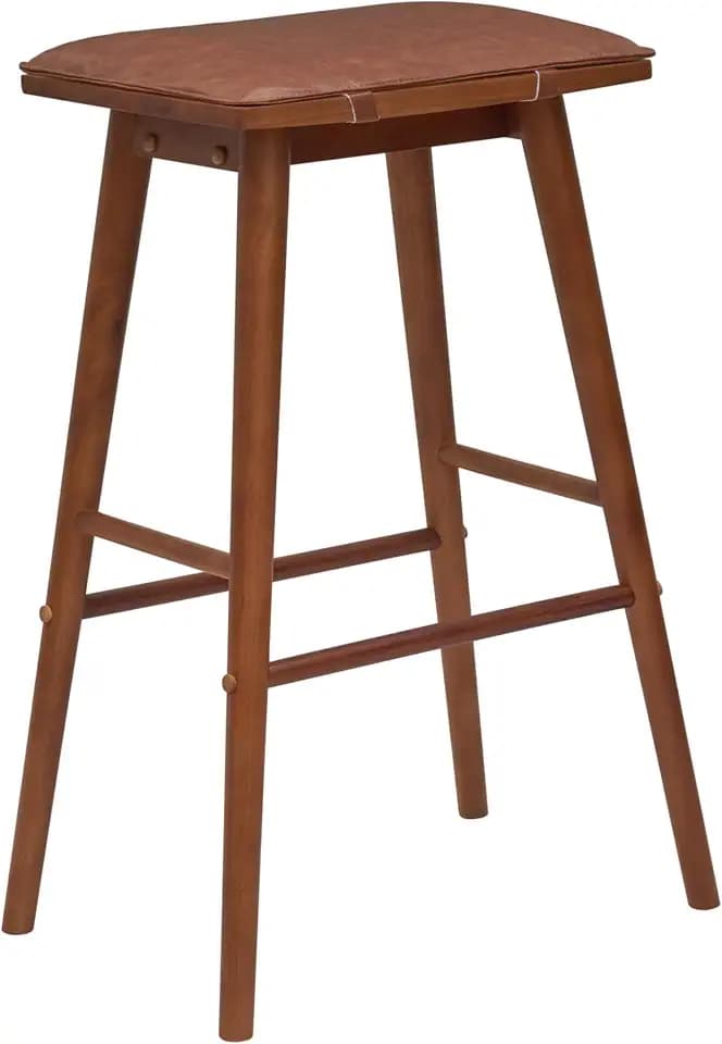 JONATHAN Y Peroni Saddle Backless Bar Stool, 30.5", Chestnut Brown