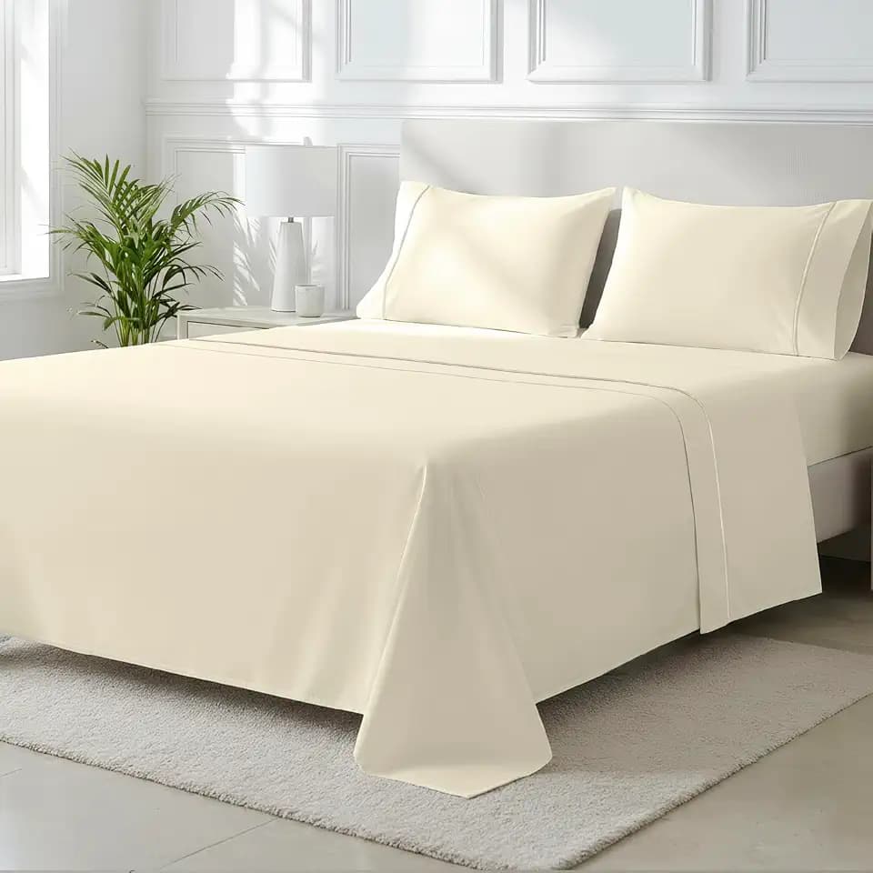 THREAD SPREAD 100% Egyptian Cotton California King Sheets Set - 2000 Series Luxury Cal King Bed Sheets, Soft & Cooling Sateen Weave, 17" Extra Deep Pocket Hotel Collection Sheet (4 Pc, Ivory)