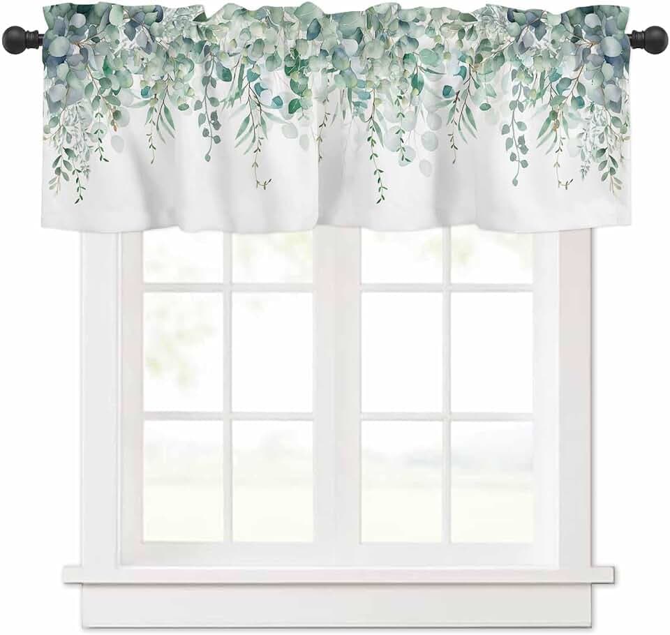 Sage Green Eucalyptus Leaves Window Valance 1 Panel, 42x12 in