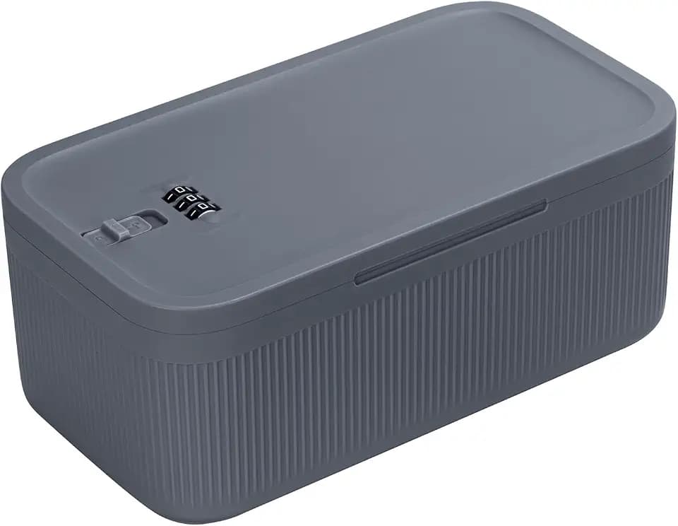 Lockable Storage Box,Medicine Lock Box Travel Case,Refrigerator Bin Container for Food,Medicines,Snacks,Locking Mobile Cell Phone Device Jail,Lockbox for Office,Home,School,Father Gift (Navy Small)