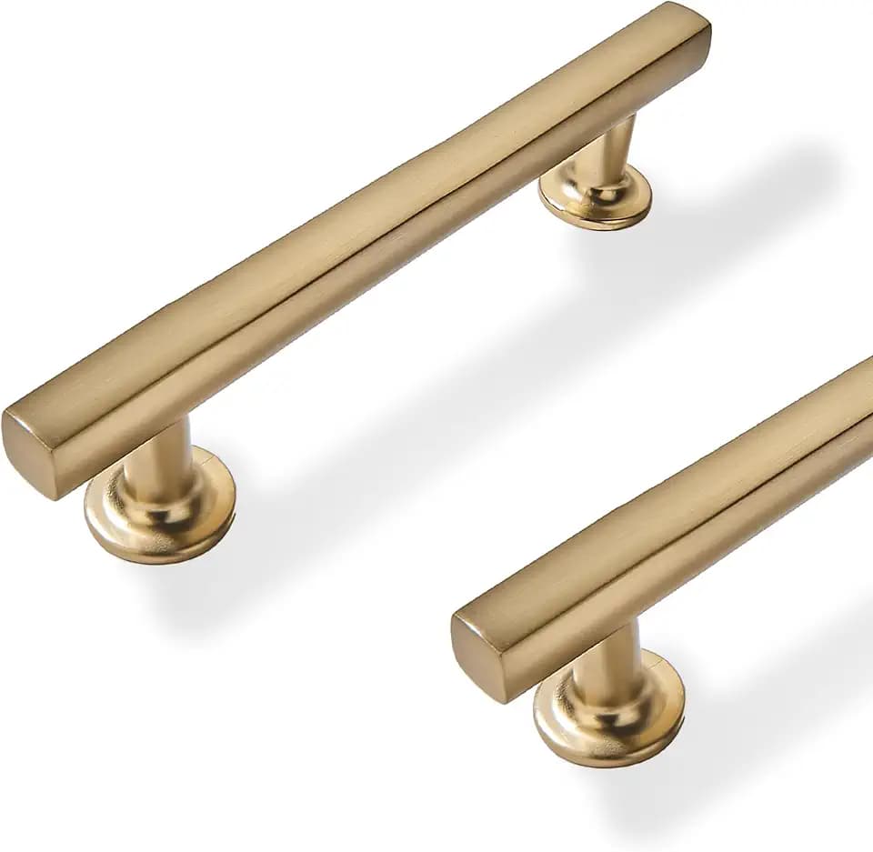 10 Pack 3 inch(76mm) Hole Center Brushed Brass Cabinet Pulls Square Cabinet Handles Solid Heavy Duty Pulls for Kitchen Dresser Closet & Bathroom Cabinets Hardware