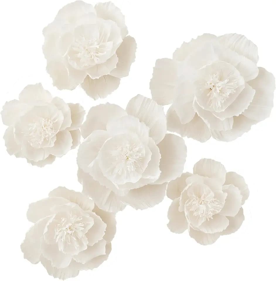 Crepe Paper Flowers Decoration for Wall, Artificial Flowers for Wedding Decor,Flower Backdrop Decor,Baby Shower,Birthday Party,Photo Backdrop,Archway Decor, Nursery Wall Decor(White,Set/6)