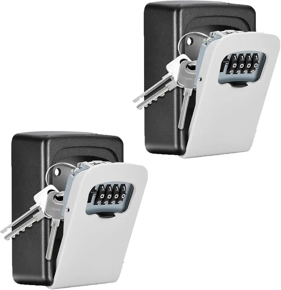 Key Lock Box Wall Mounted, Fayleeko 4 Digit Combination Lockbox for Outside, House Keys - 5 Keys Capacity, Key Safe Security Storage Lock Box for Indoor, Outdoor, Garage, Garden, Store (Grey, 2Pack)