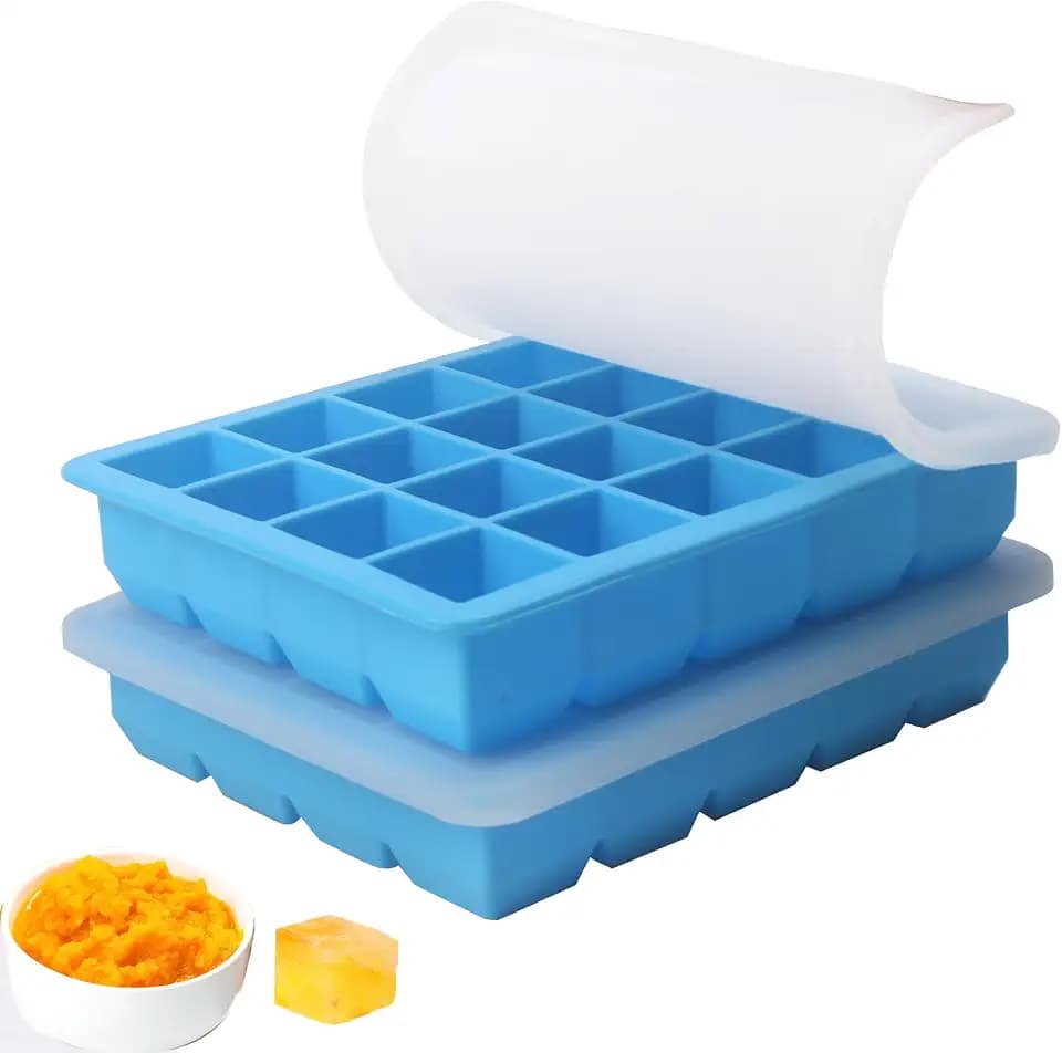 1 Tbsp Silicone Freezer Molds - Perfect for Storing Garlic, Ginger, Pesto, Herbs,Tomato Paste, Lemon Juice,Vegetable Purees,Purees and More - Silicone Food Freezer Tray (2 Pack Blue)